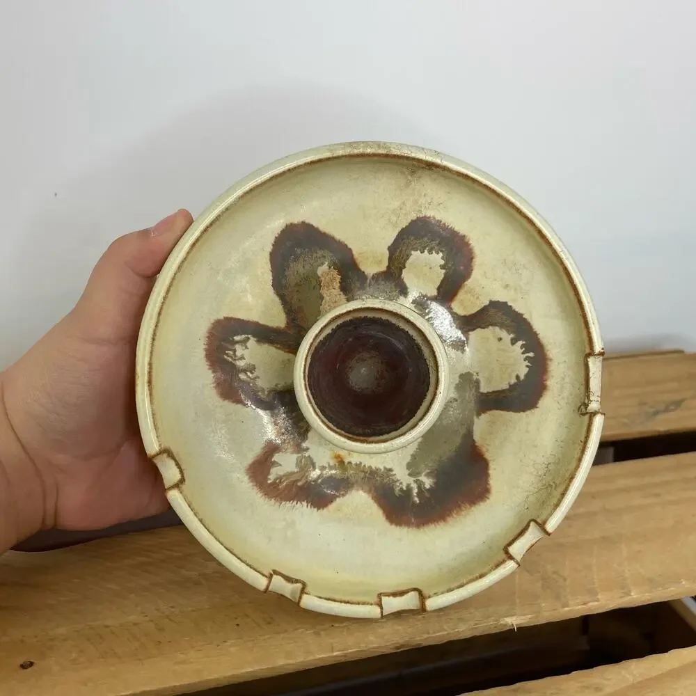 Vintage Farmhouse Pottery Candlestick Holder Ashtray Signed by artist
